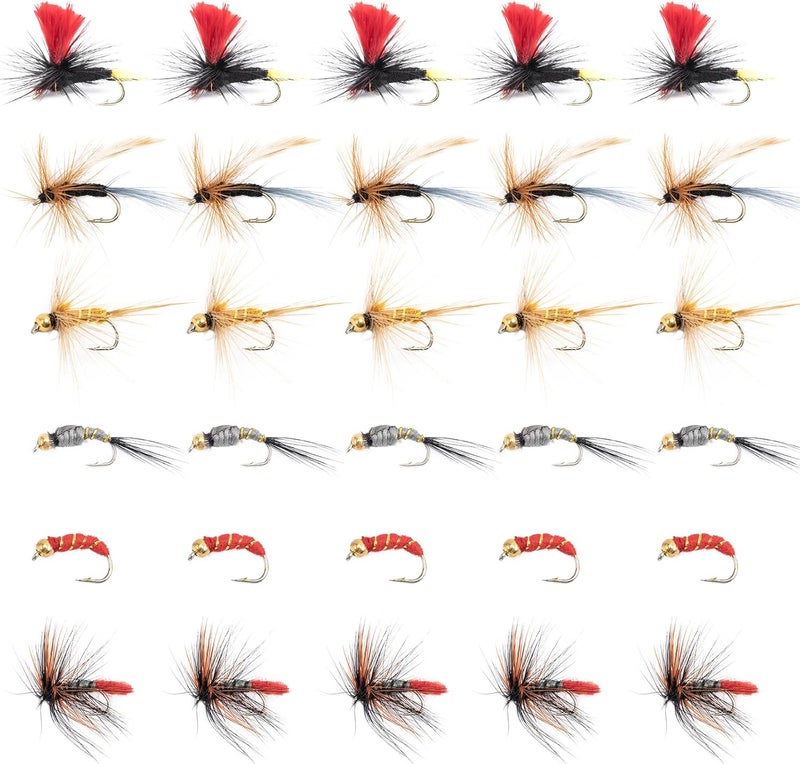 Goture Fly Fishing Flies Kit,25pcs/30pcs/100pcs Fly Fishing Lures,Dry Flies Wet Flies Streamers Nymphs Flies, Fly Fishing Assortment Kit for Bass Trout Salmon Fishing - Image 1